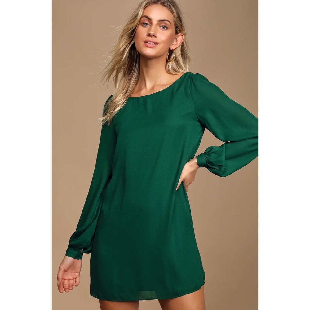 Lulu's Perfect Situation Shift Dress Dark Green S